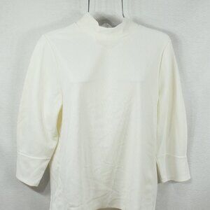 Ann Tayler Women's Blouse L Fall Zip High Neck 3/4 Sleeve Ivory Shirt Top